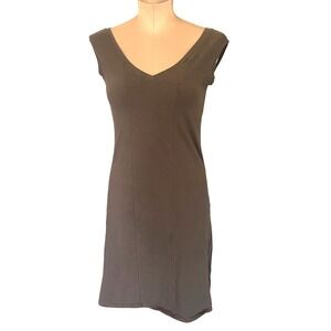 Maggies Organics Gray Cotton V-Neck Sleeveless Sheath Dress Med Stretch Granola